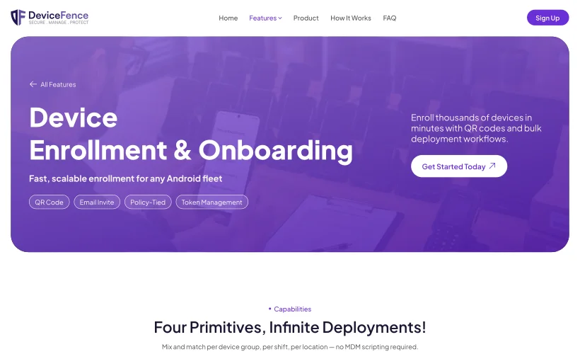 DeviceFence enterprise mobility management website homepage