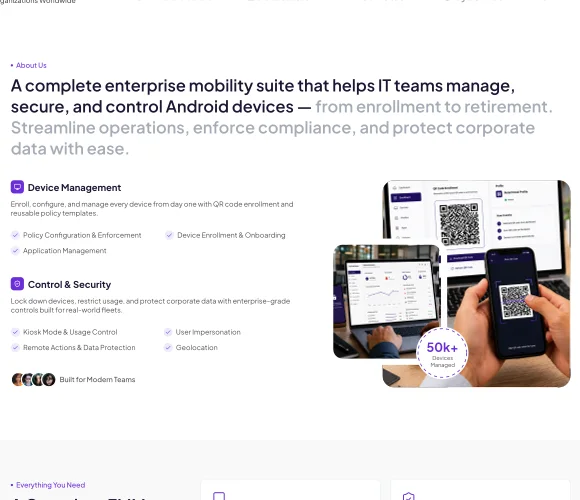 DeviceFence enterprise device enrollment and platform capabilities page