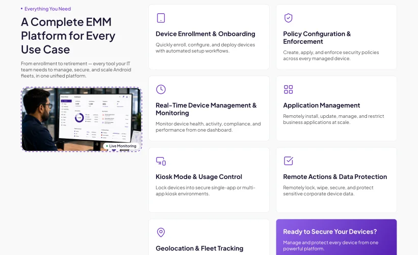 DeviceFence enterprise mobility use cases and compliance solutions page