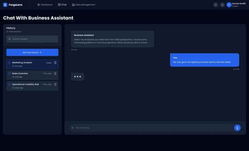 ForgeLens AI advisor recommended actions and next-step interface