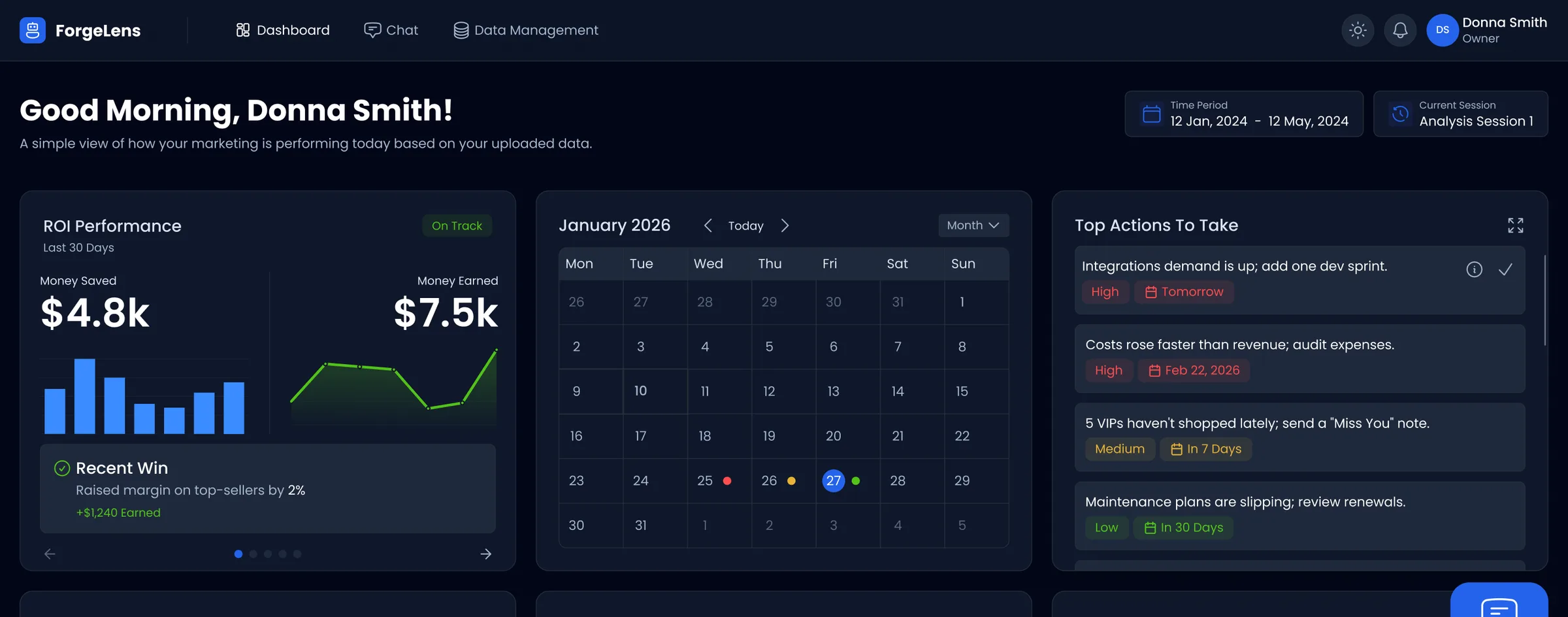 ForgeLens responsive AI business advisor dashboard across desktop and mobile
