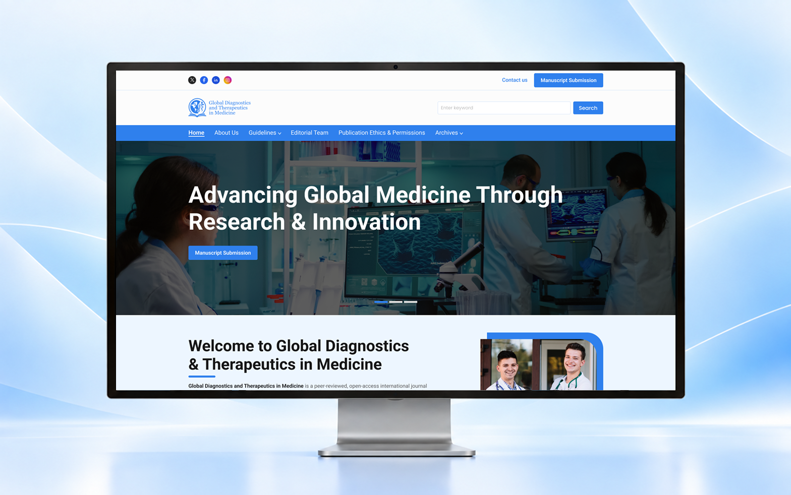 Healthcare research journal homepage displayed on a tablet