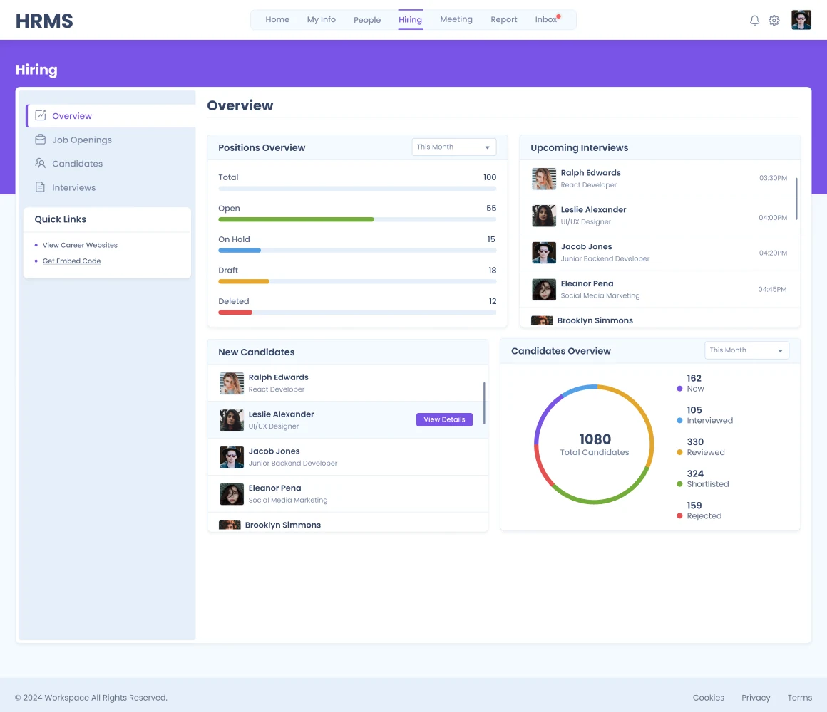 HR task management screen with deadlines, files, and discussions