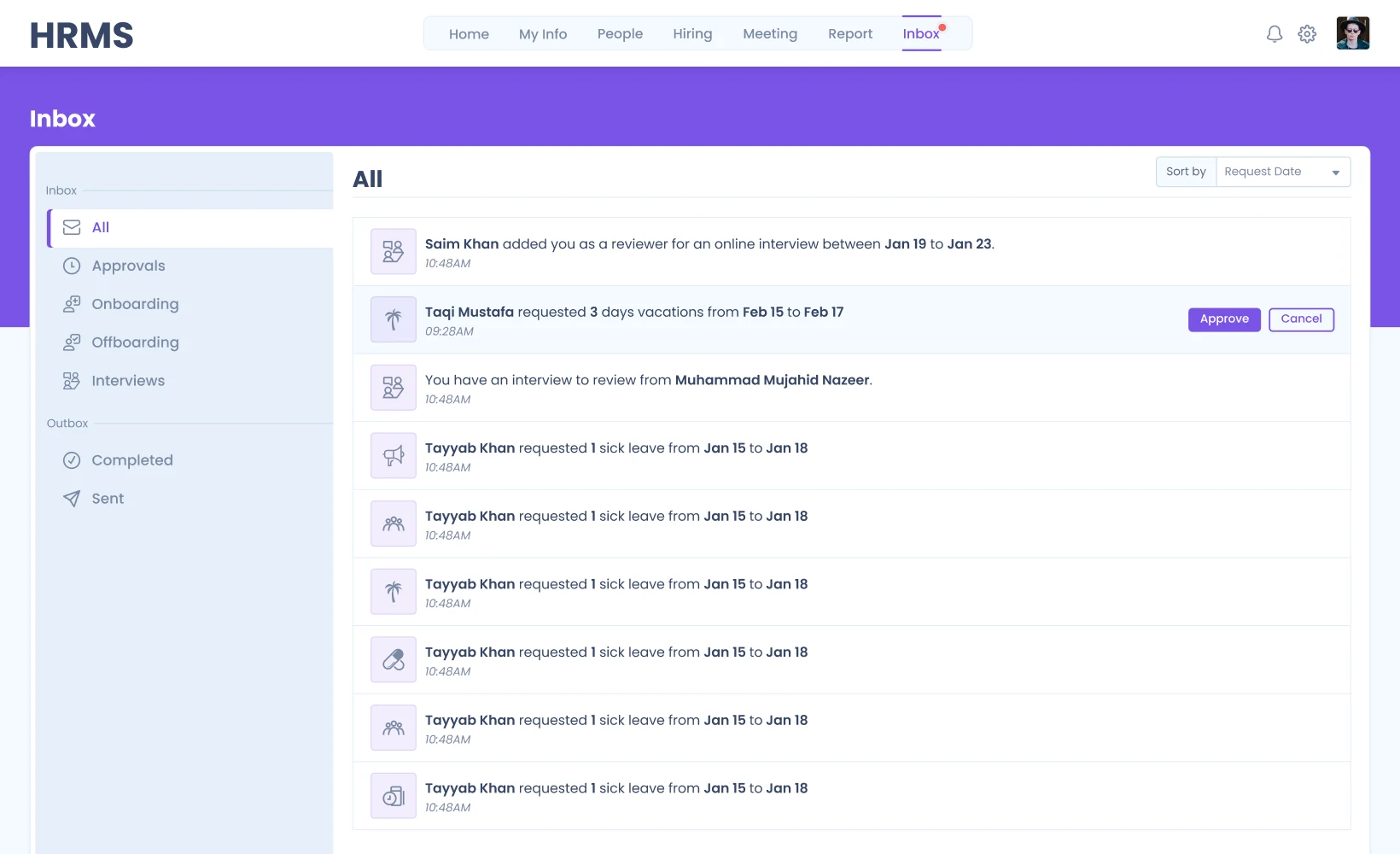 HR timesheet, leave, and approval interface
