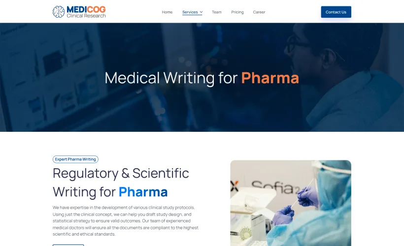 MediCog medical writing for pharma service page with regulatory and scientific writing information